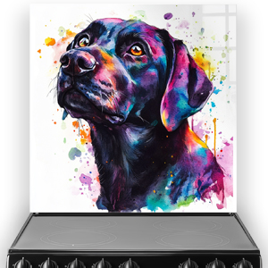 Colourful Labrador Retriever splashback art with vibrant shades
