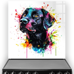 Colourful Labrador Retriever splashback art with vibrant colours.