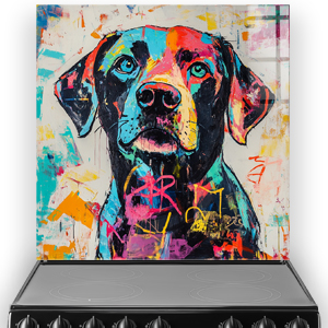 Colourful Labrador Retriever splashback art with graffitti style