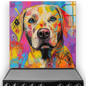 Vibrant Labrador Retriever splashback art with bright colours.
