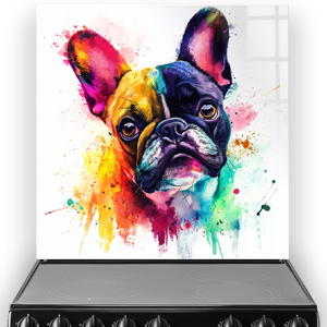 Colourful French Bulldog splashback art with vibrant colours.