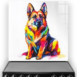 Colourful German Shepard artwork splashback