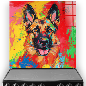 German Shepard splashback with vibrant colours in graffiti style