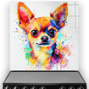 Colourful Chihuahua splashback art with vibrant colours.