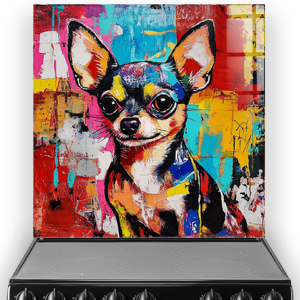 Chihuahua graffiti style splashback with vibrant colours
