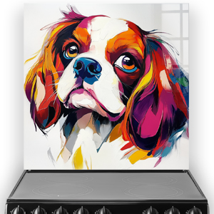 Colourful painterly Cavalier King Charles Spaniel splashback art.