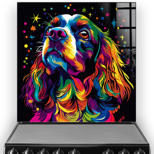 Colourful Cavalier King Charles Spaniel splashback with stars and dots