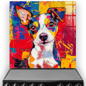Jack Russell Terrier graffiti splashback with colourful abstract background.