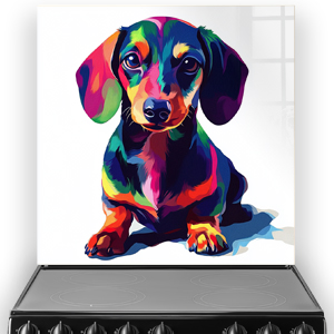 Vibrant Dachshund splashback art with colourful hues