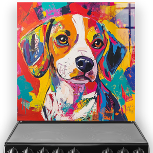 Graffiti style beagle splashback with vibrant colours.