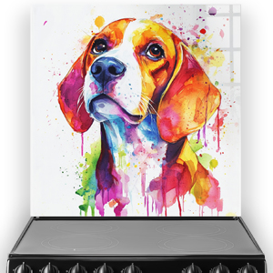 Vibrant watercolour Beagle splashback art with colourful splashes