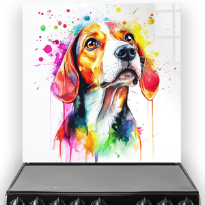 Colourful Beagle splashback art in watercolour style