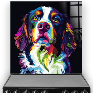 Colourful English Springer Spaniel splashback with neon hues.