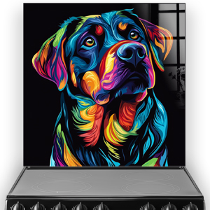 Colourful Rottweiler splashback art with neon colours