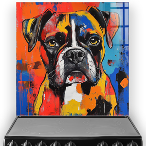 Graffiti-style Boxer dog splashback with vibrant colours