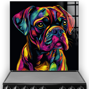 Colourful pop art style Boxer splashback with neon shades.