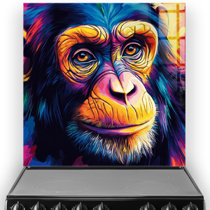 Colourful pop art style monkey splashback with vibrant blue, orange, yellow, pink, and purple hues. thumbnail
