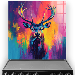 Colourful expressionist stag splashback with vibrant abstract background