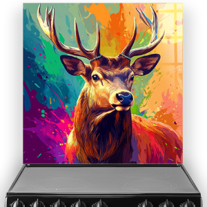 Colourful digital painting of a stag printed splashback with bold abstract colours and modern style