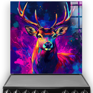 Colourful neon stag splashback with purple and orange hues