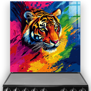 Colourful tiger splashback with bold paint strokes
