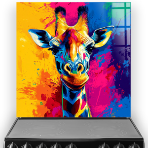 Colourful pop art giraffe splashback with vibrant background
