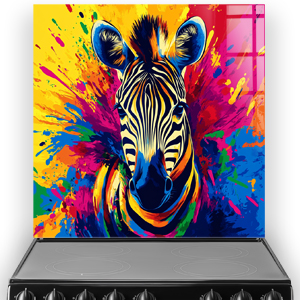 Colourful zebra splashback with vibrant abstract paint effect