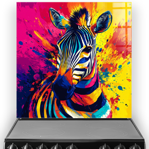 Colourful zebra splashback in abstract paint-splatter art style