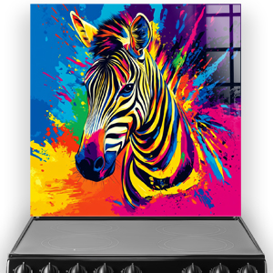 Bright abstract painted zebra splashback with multicolour splashes