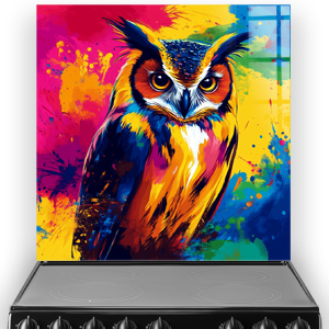 Colourful artistic owl splashback in vibrant digital art style