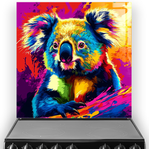 Vibrant pop art koala printed kitchen splashback in bold rainbow colours