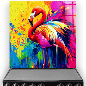 Colourful abstract flamingo splashback printed on toughened glass