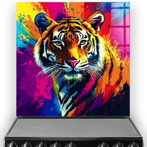 Colourful artistic tiger splashback in pop art style for kitchen décor