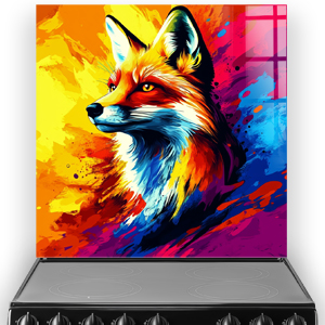 Colourful fox printed kitchen splashback in vibrant abstract painting style