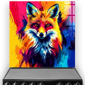 Colourful fox pop art printed kitchen splashback vivid red yellow blue