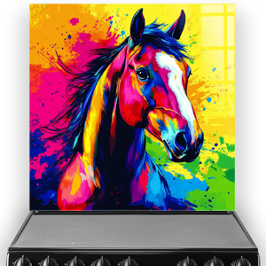 Colourful pop art horse splashback with bold vibrant background