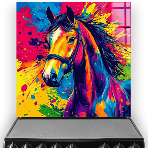 Colourful pop-art style horse splashback with vibrant paint splashes