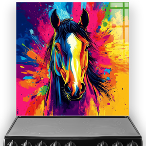 Colourful horse splashback in a vibrant pop-art style with bold paint splashes