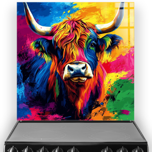 Vivid Splashbacks Colourful Highland cow art printed kitchen splashback