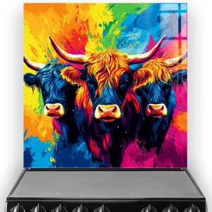 Vibrant Highland Cows splashback in expressive colourful art style