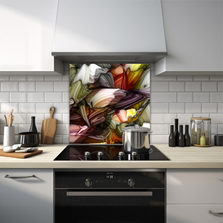 Different colours melting together glass splashback. thumbnail