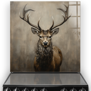 Zachary the Stag with a stoic gaze printed glass splashback thumbnail