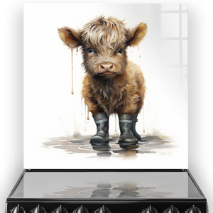 Skye The Highland Cow Splashing in Mud Glass Splashback