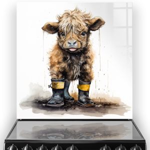 Brodie Smiley In Mud Highland Cow Illustration Printed Splashback