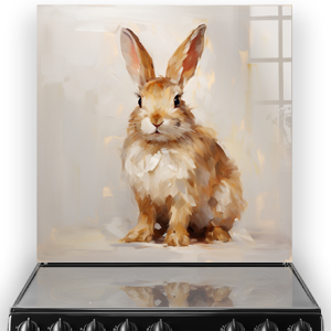 Modern kitchen splashback featuring Speedy the Rabbit, rendered in a soft impressionistic style with warm golden and brown tones on a subtle beige bac thumbnail