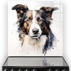 Printed Border Collie Splashback with Artistic Splatter Design