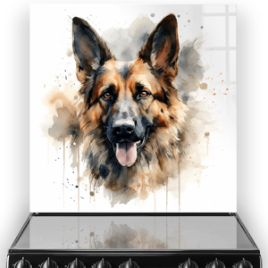 Artistic German Shepherd kitchen splashback in warm browns and greys