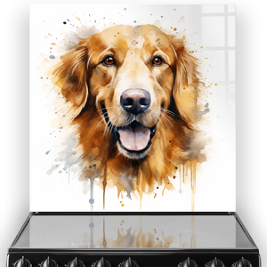 Golden Retriever dog printed kitchen splashback in warm colours