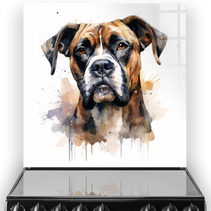 Artistic watercolour Boxer printed kitchen splashback in browns and ambers