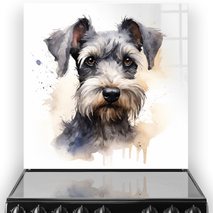 Printed Schnauzer dog kitchen splashback in watercolour hues